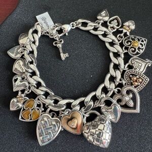 Brighton Silver and Gold Heart Sturdy Charm Bracelet. Various heart designs!